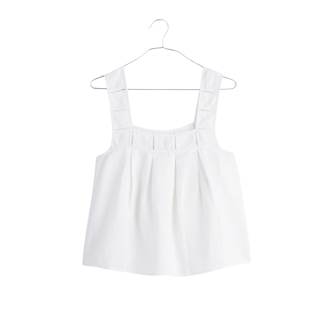 Embroidered A-Line Top in 100% Linen