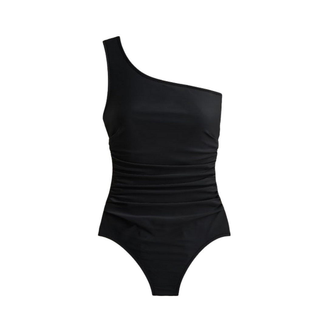 Sleek ruched one-shoulder one-piece swimsuit