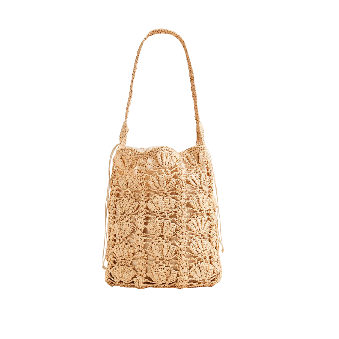 Handknotted faux-raffia bucket bag
