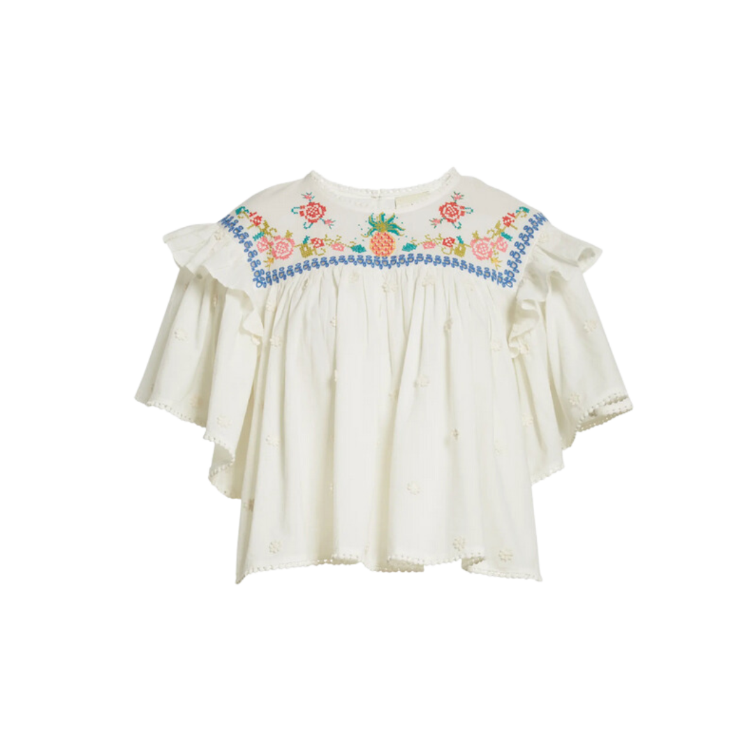 Cross Stitch Embroidered Ruffle Top