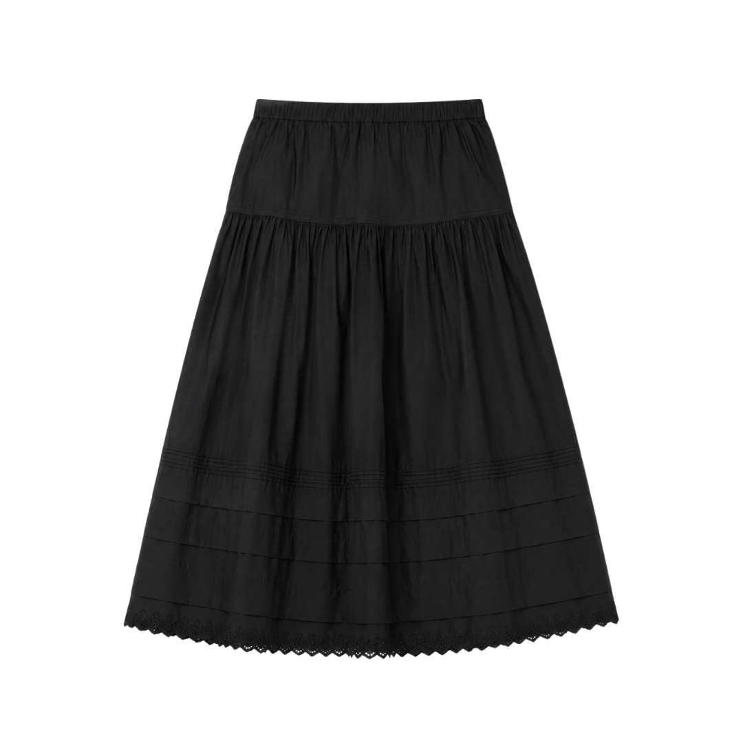 100% Organic Cotton Poplin Pintuck Maxi Skirt