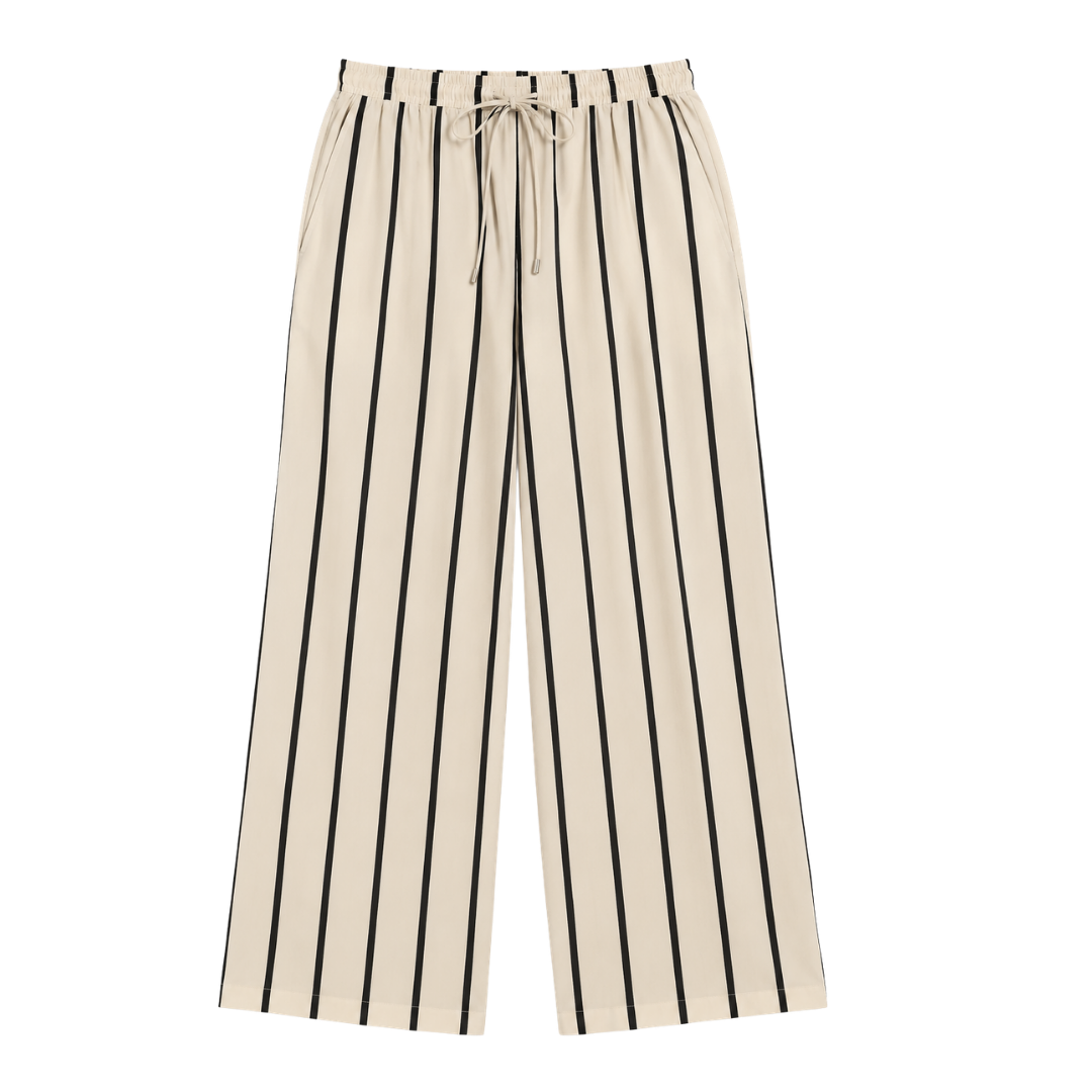 Silvia Stripe Wide Leg Cotton Drawstring Pants