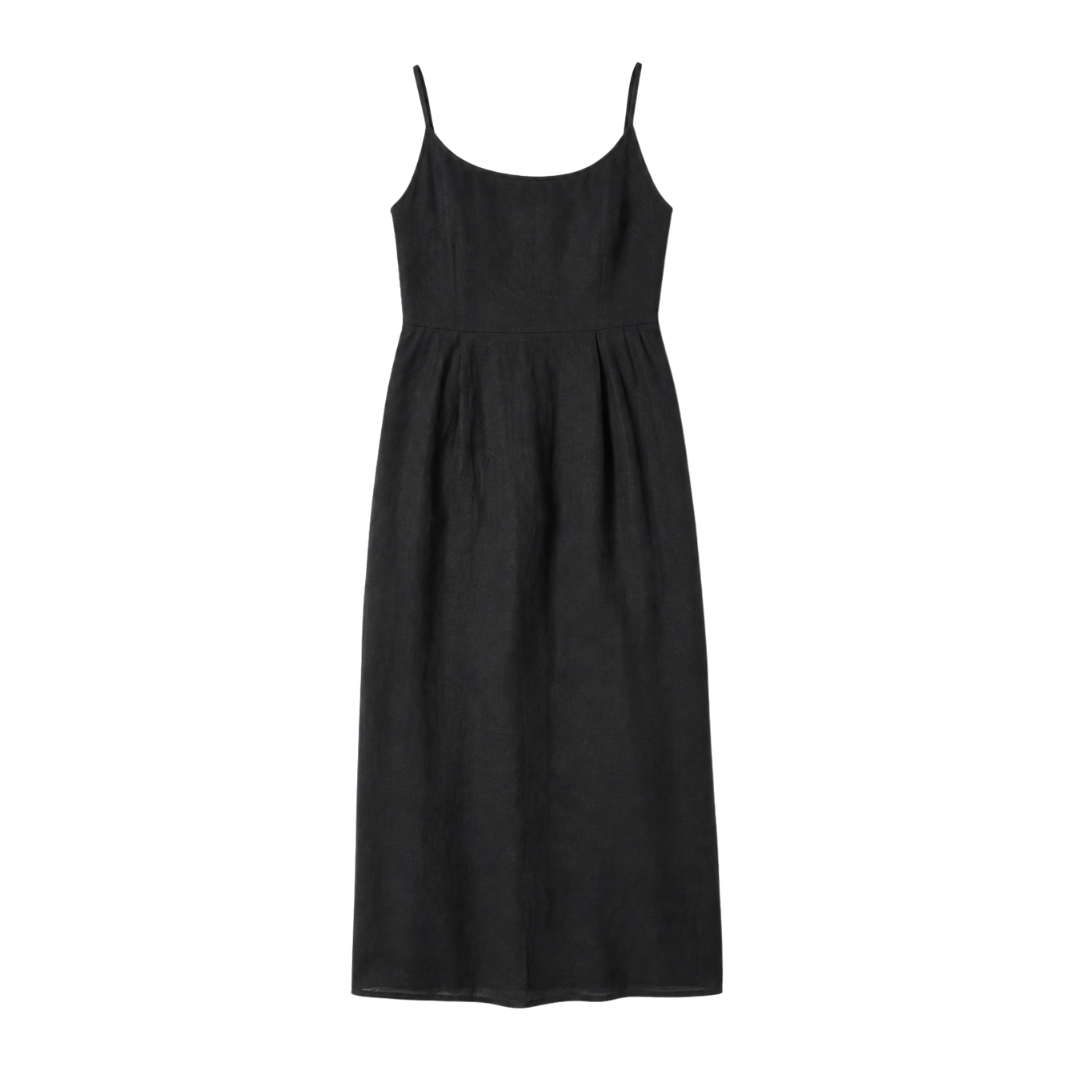 100% European Linen Scoop Neck Midi Dress