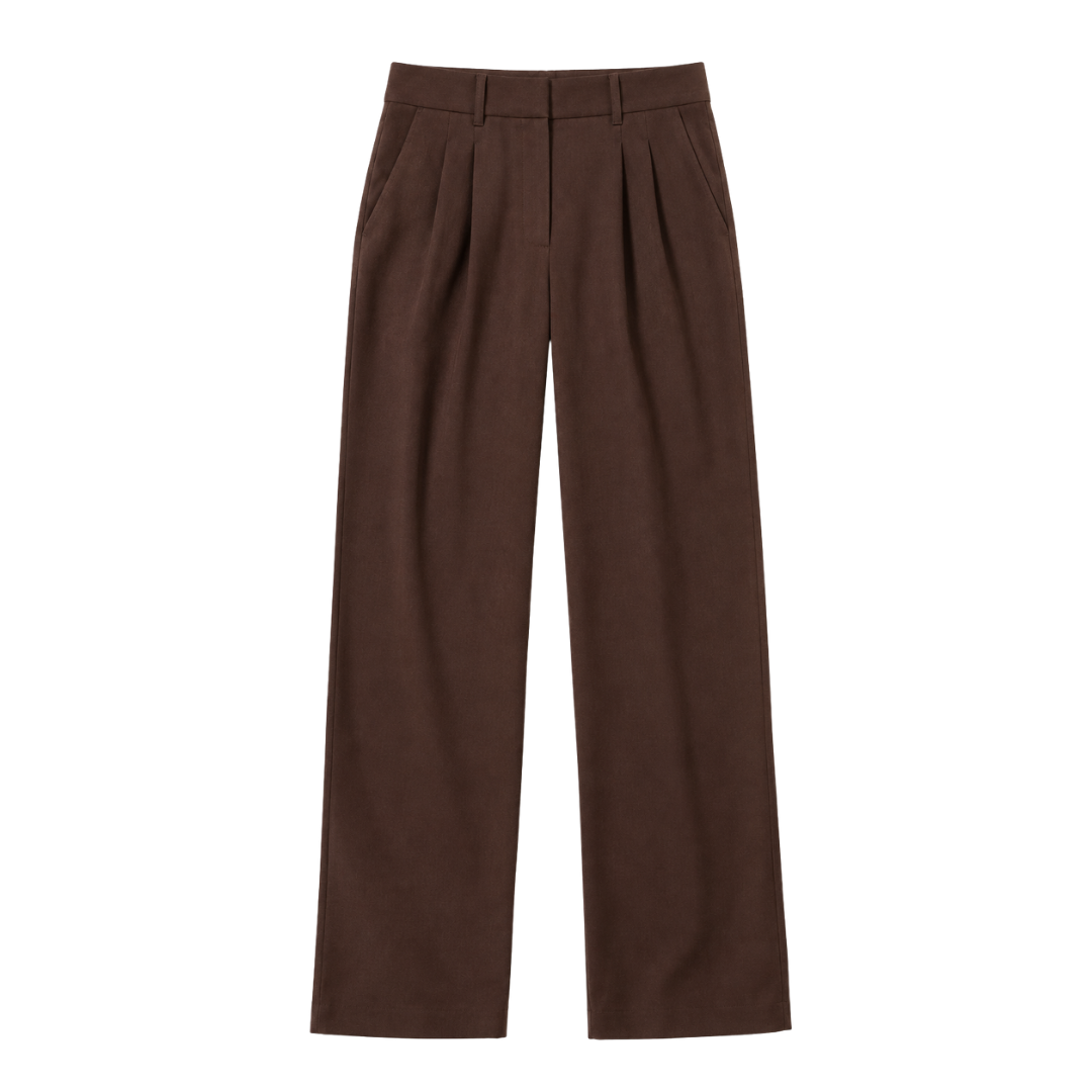Stretch Crepe Pleated Wide Leg Pants