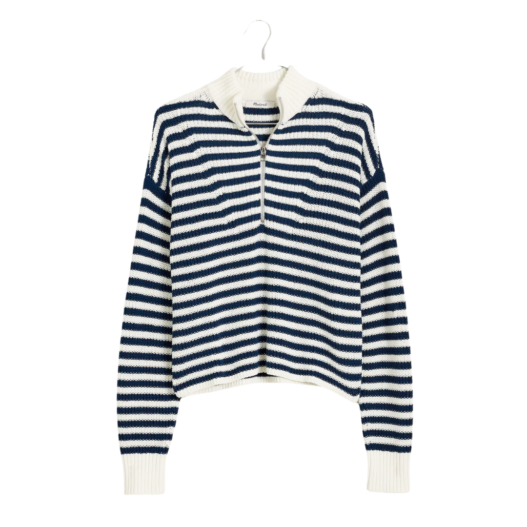 Ribbed Half-Zip Sweater in Stripe