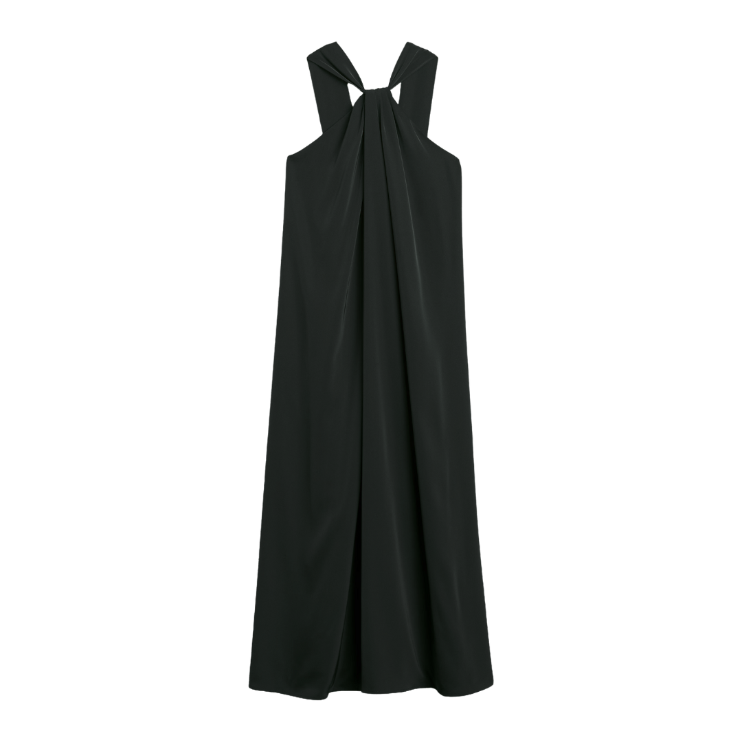 Satin Twist-Neck Maxi Dress