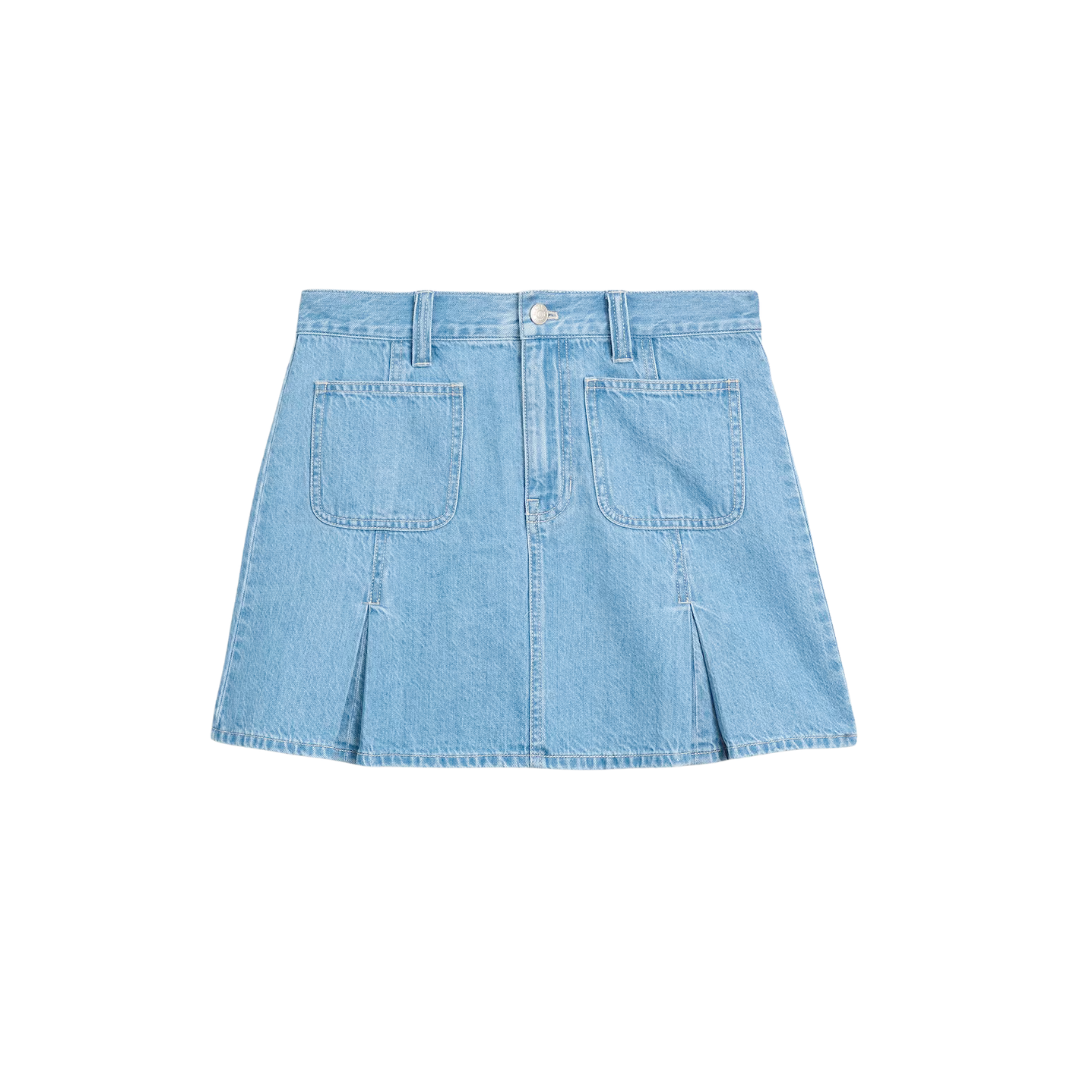 Pleated Denim Mini Skirt in Stilecrost Wash