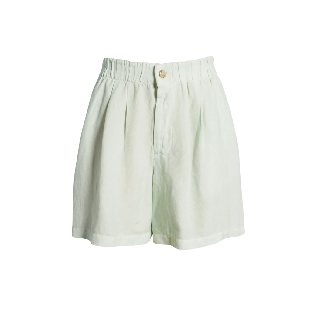 Linen-Blend Pull-On Pleated Shorts: Earth-Dyed Edition