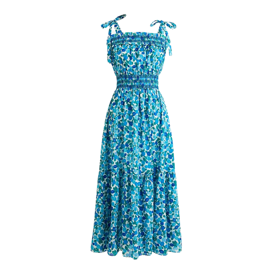 Smocked midi dress in blueberry floral