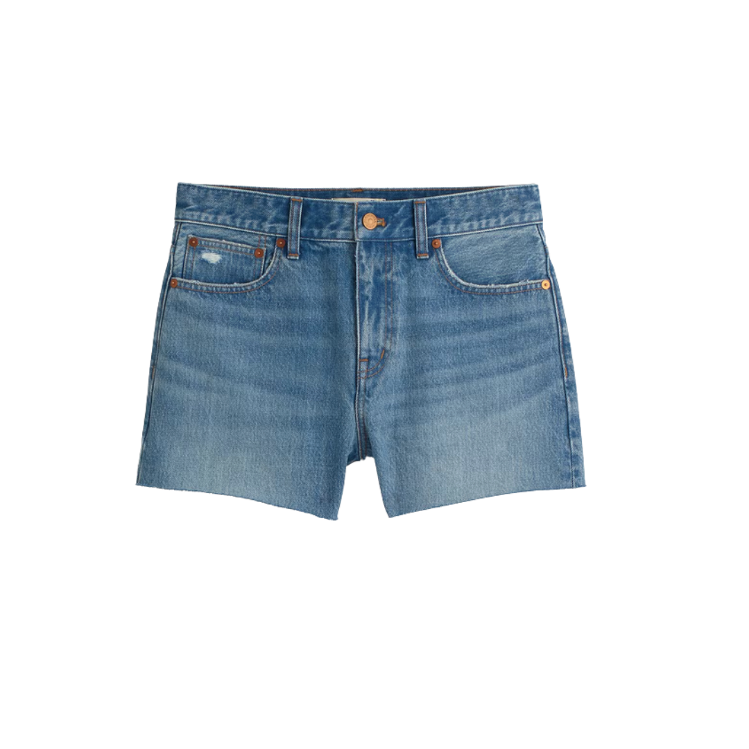 Relaxed Denim Shorts in Kelton Wash: Raw-Hem Edition