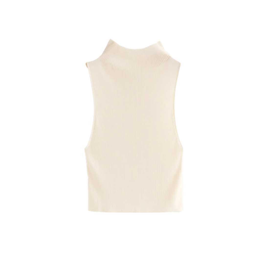 Rib Sleeveless Funnel Neck Top