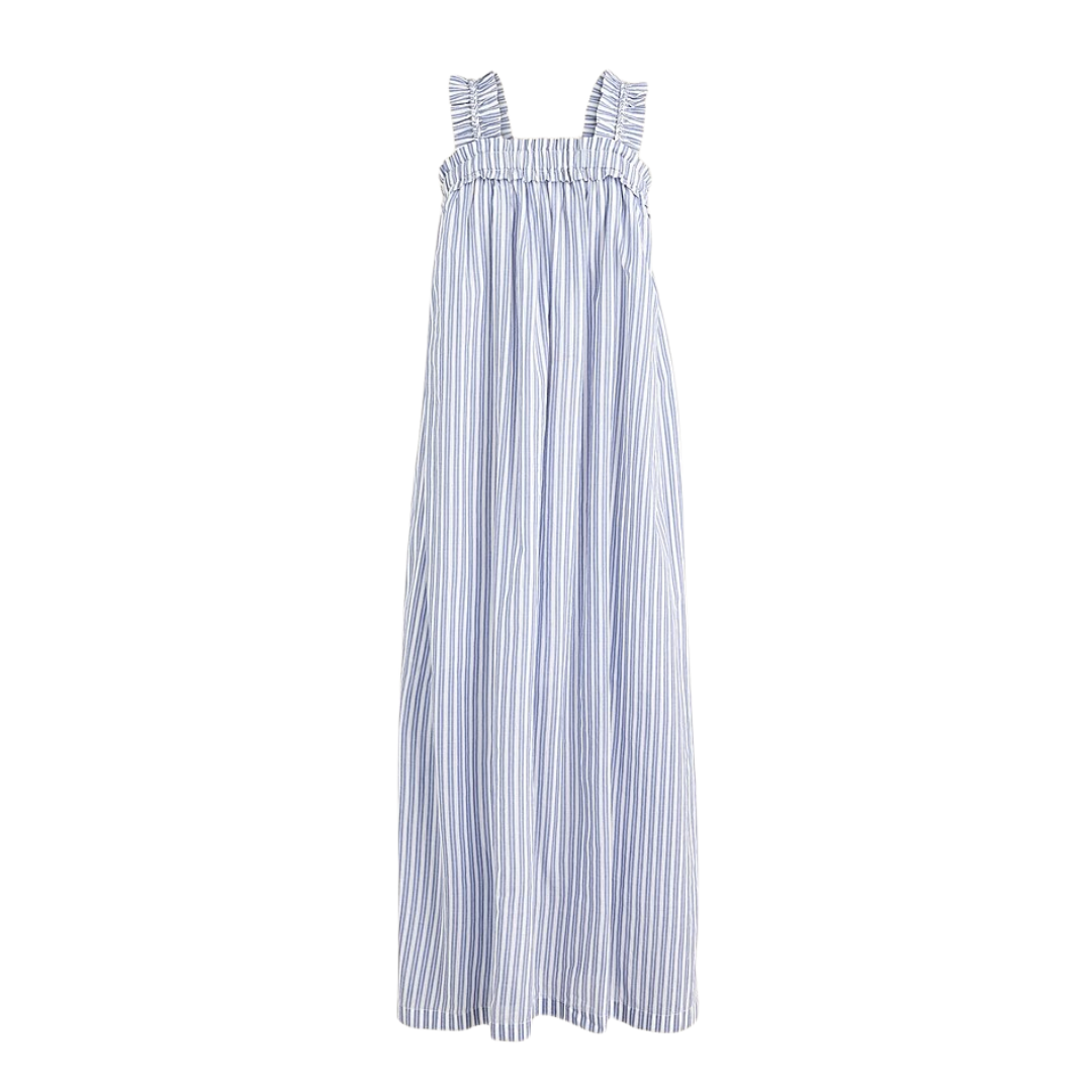 Cotton voile ruffle-trim shift dress in stripe