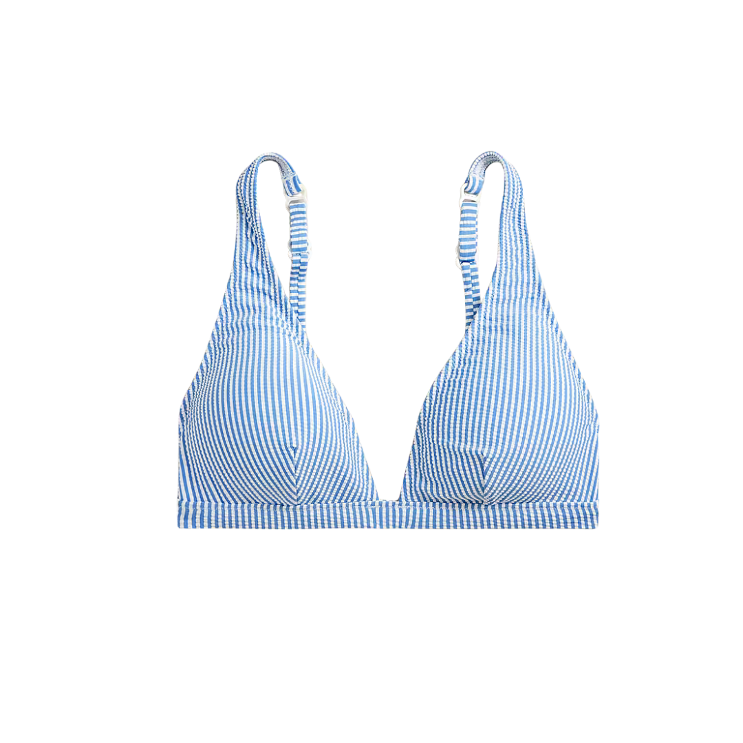 Wide-strap bikini top in seersucker