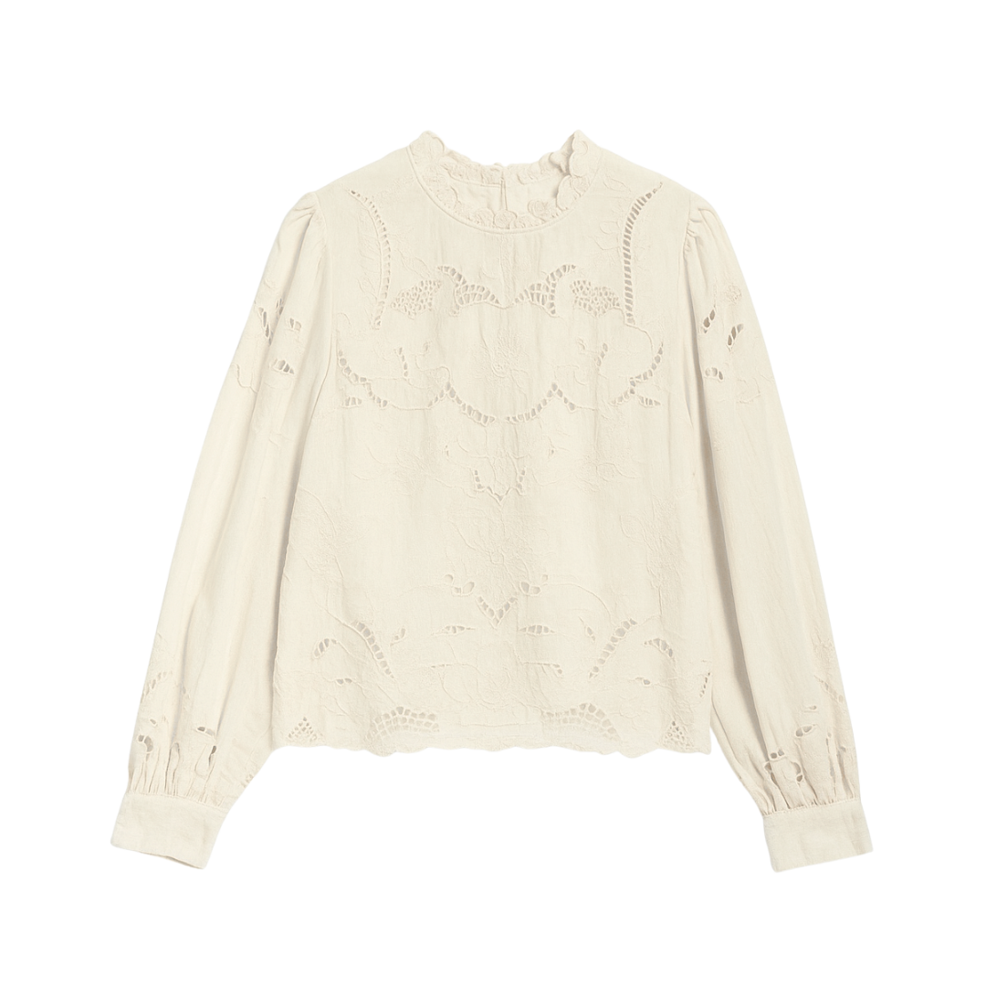 Lainie Long-Sleeve Lace Cutwork Blouse