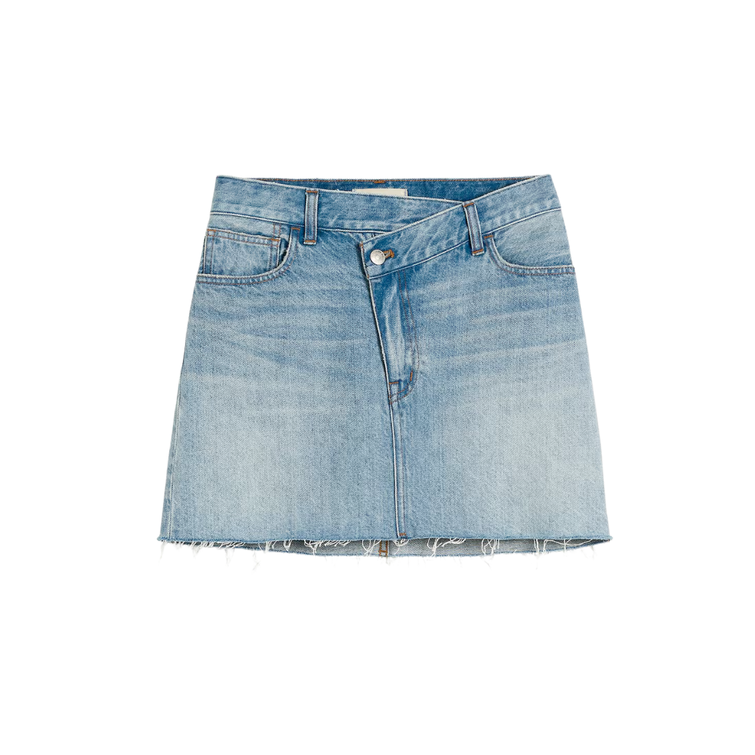 Denim Crossover-Waist Mini Skirt