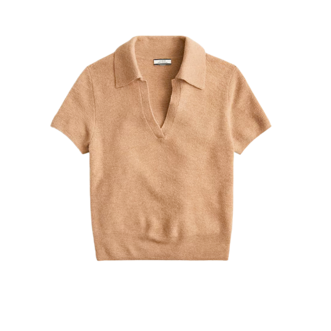 Cashmere collared short-sleeve polo sweater