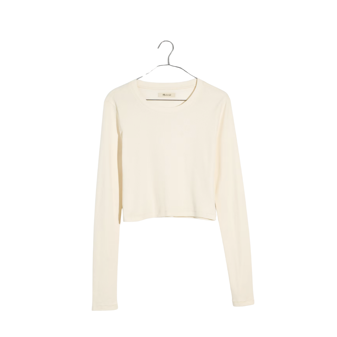 Fine Ribbed Supercrop Crewneck Long-Sleeve Tee