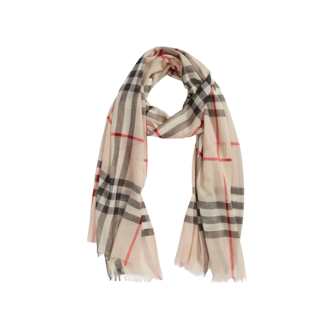 Giant Check Print Wool & Silk Scarf