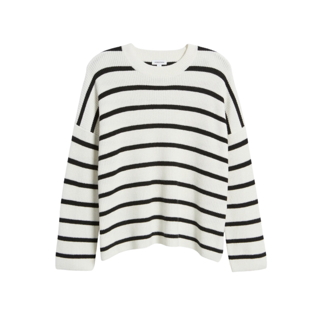 Stripe Oversize Organic Cotton & Wool Crewneck Sweater