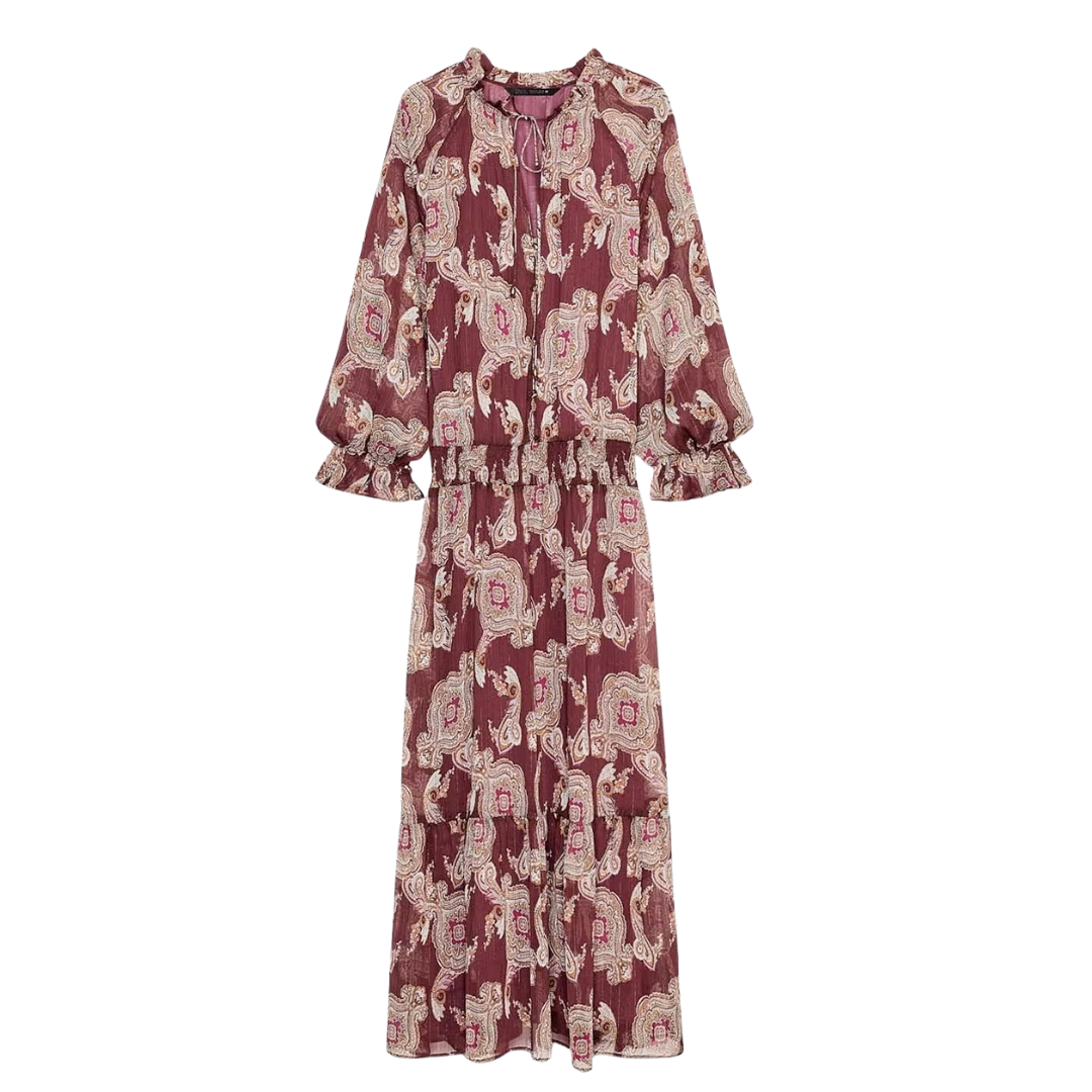 Metallic Thread Printed Maxi Dress