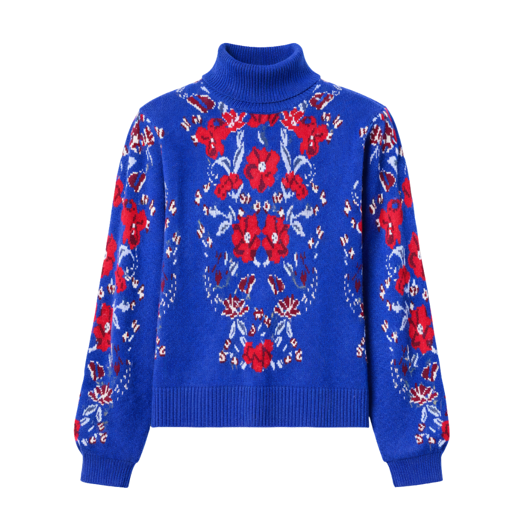 Blue Floral Knit Sweater